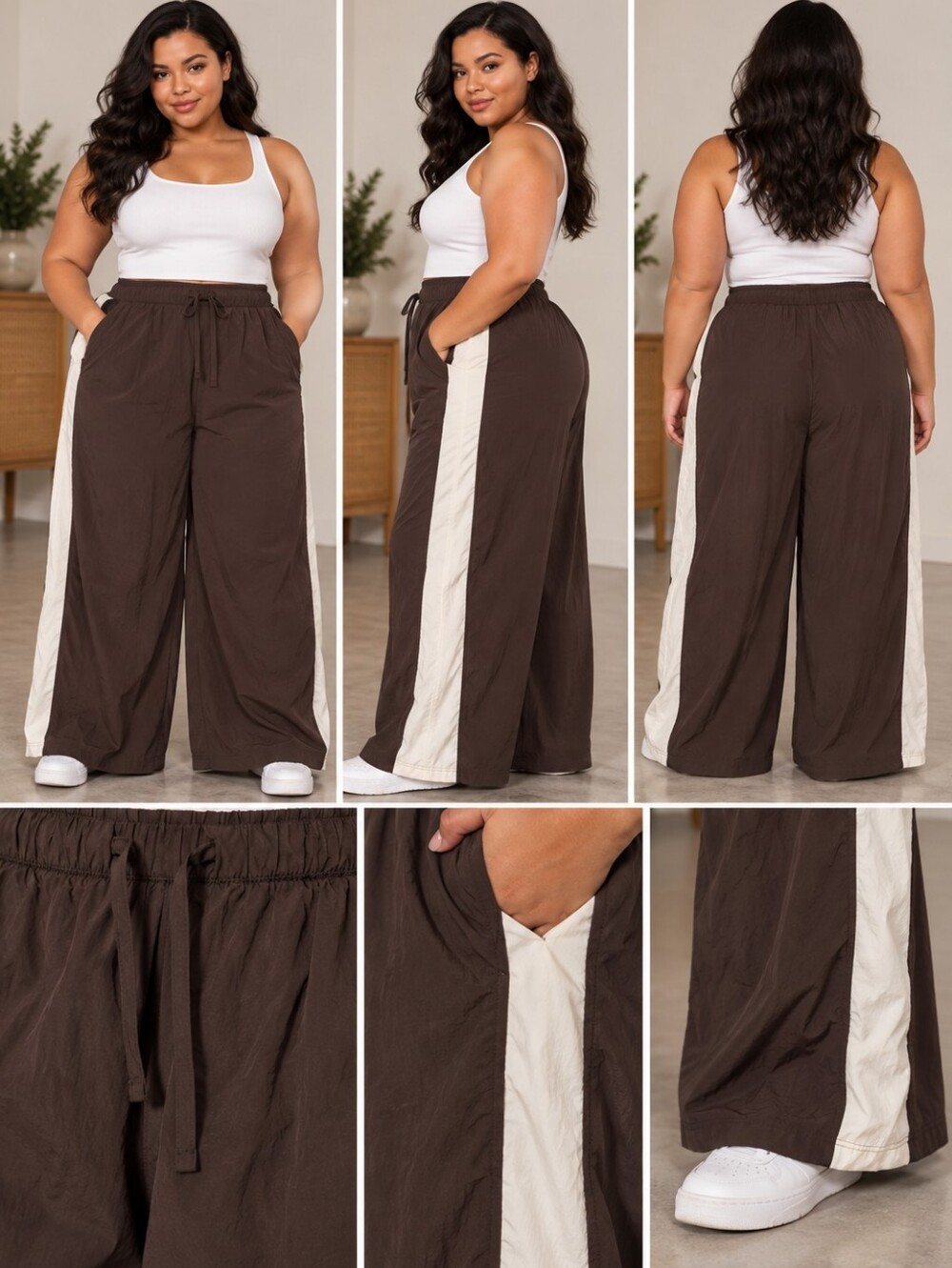 Old Navy Active Brown & Cream Quick-Dry Wide Leg Pants – Size XXL